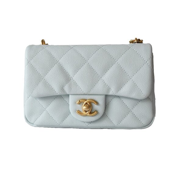 Chanel Caviar Quilted Mini 24P Sweetheart Flap Bag Gold Hardware Light Blue - Picture 1 of 8